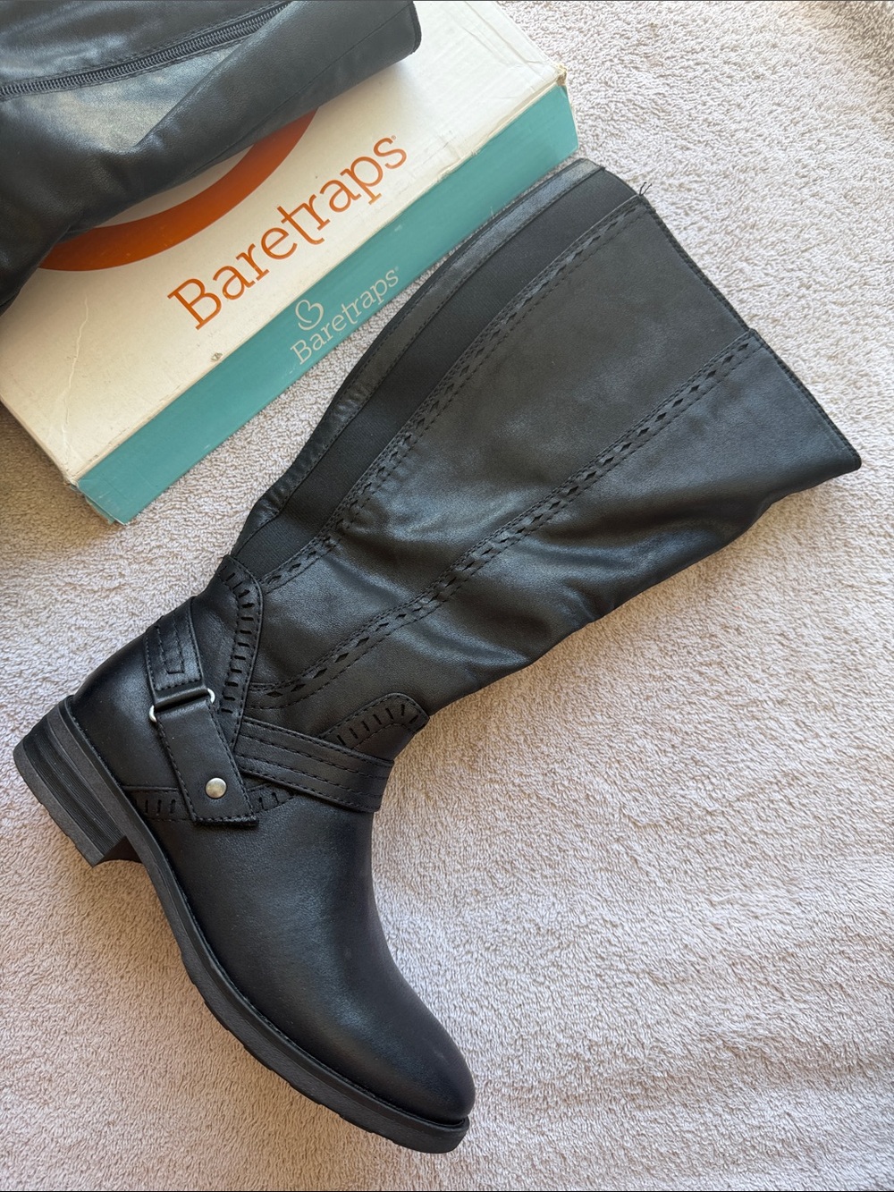 BareTraps Black Leather Mid-Calf Harness Boots